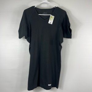 Ejis Mens Basic T-Shirt Black V Neck 100% Cotton Fused with Silver M New